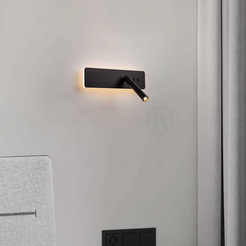 Black Nordic bedside wall lamp LED bedroom reading wall lamp living room study with switch rotating wall lamp M251118