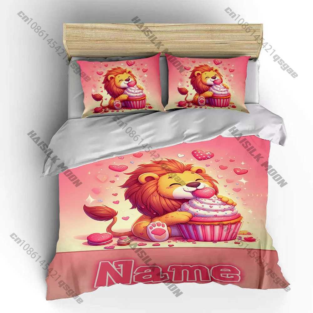 Cartoon Lion Print Bedding Set Duvet Cover 1 Duvet Cover 2 cases Adult and Kids Bedding Set LuxuryM251118