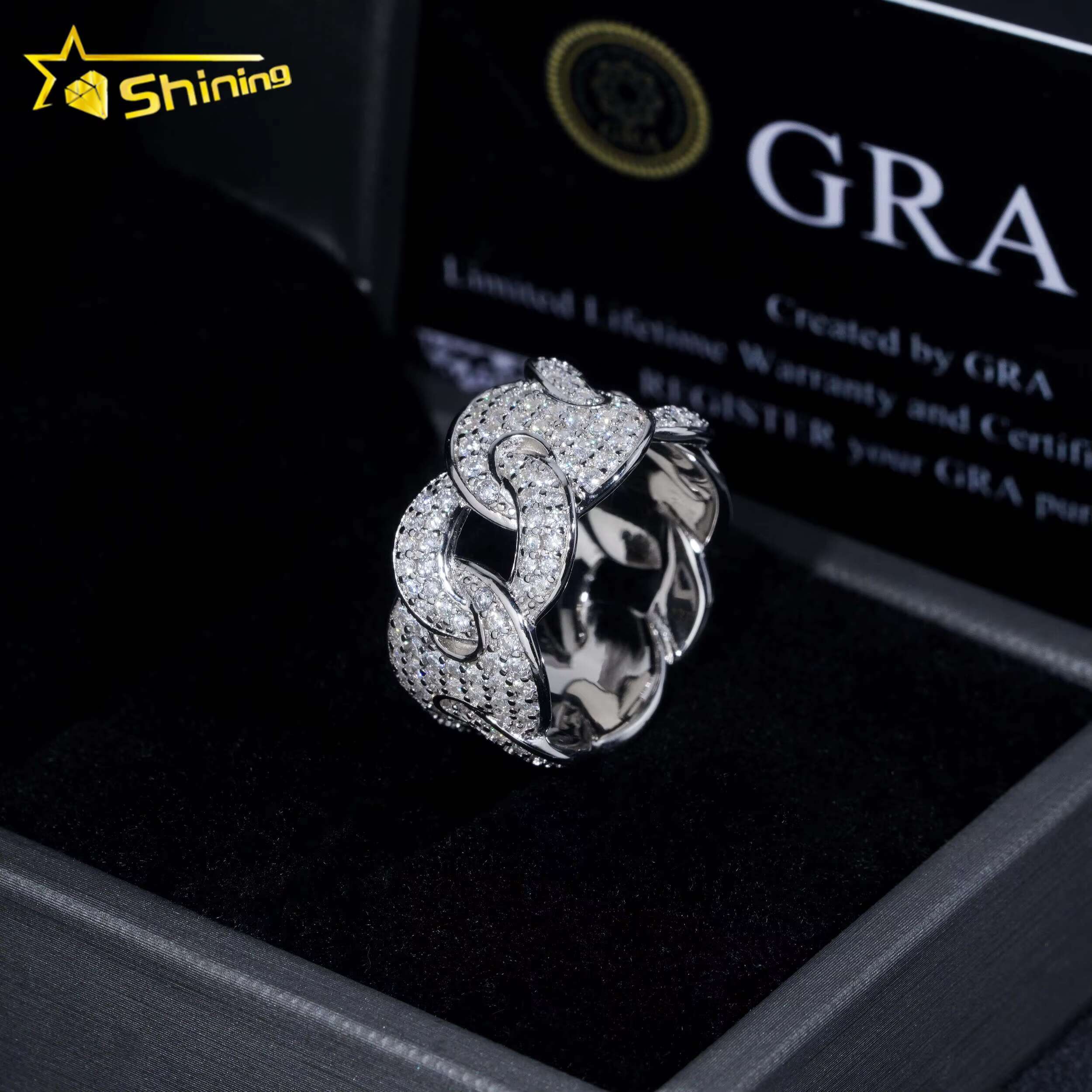 Ready to Ship Fine Jewelry GRA Certified Gold Plated Sier Iced Out Cuban Moissanite Hip Hop Ring