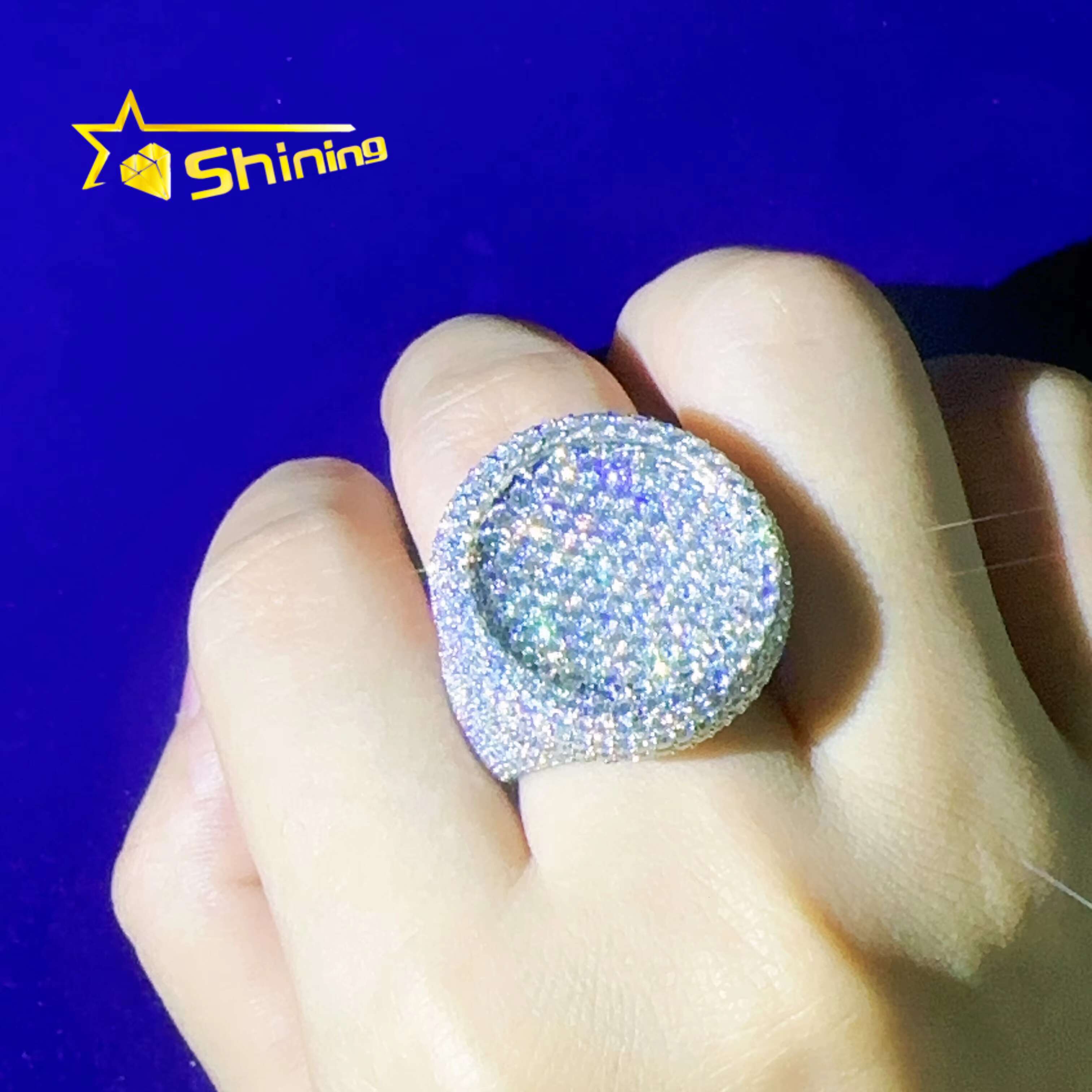 Fashion Style Men Hip Hop Engagement Dia Ring Moissanite Round Sterling Sier Rings Iced Out