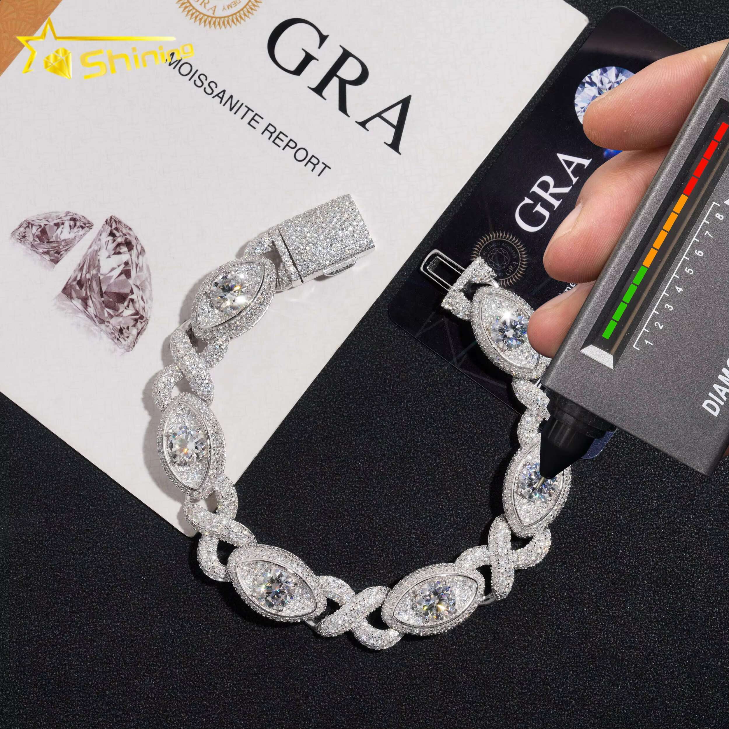 Special Iced Out Moissanite Dia Sterling Sier 13MM Big Eye Hip Hop Jewelry Chain Cuban Link Bracelet