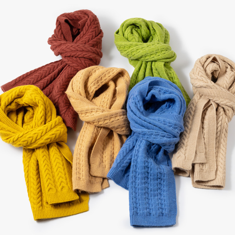 K434 Manufacturers customized knitted scarf wheat ear jacquard solid color all-match wool scarf autumn and winter cross-border women's scarf