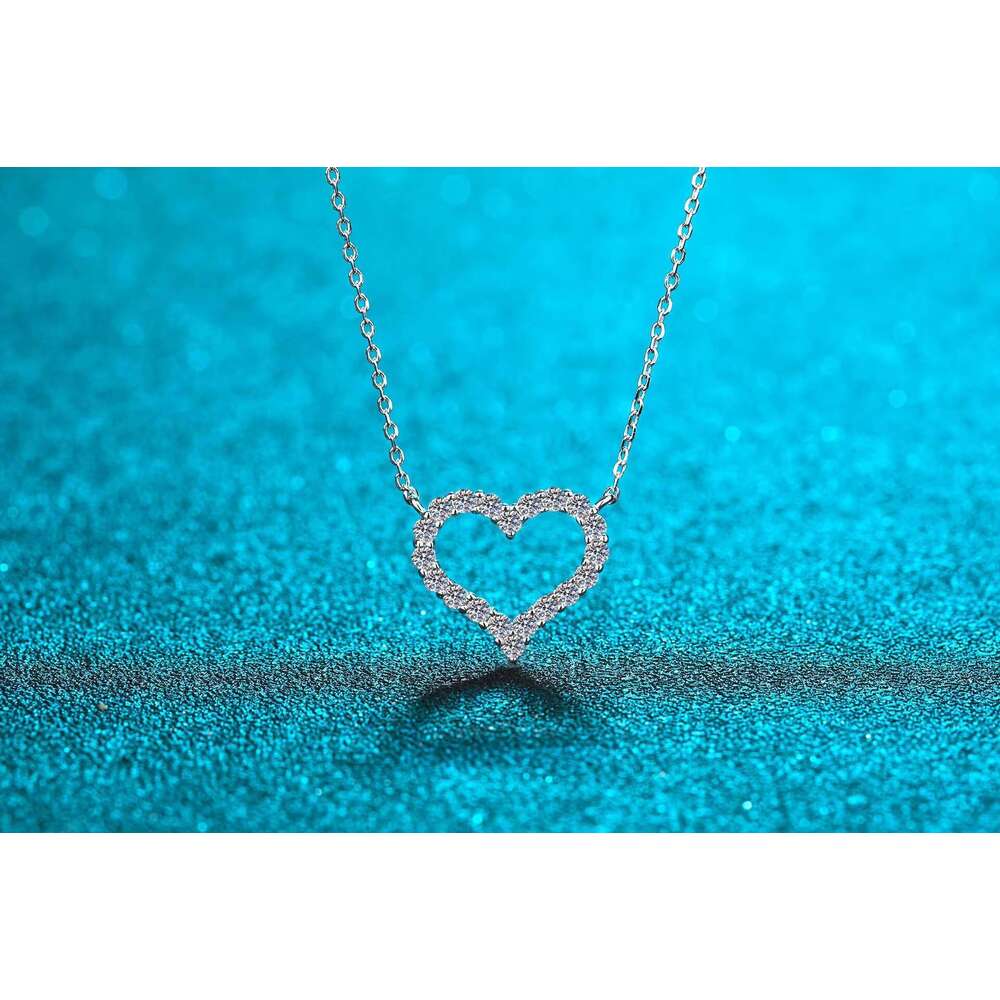 DHCollections Heart Pendant Necklace for Women 925 Silver Chain with Sparkling Stone PT950 Plated Setting 0.3ct Gift Jewellery