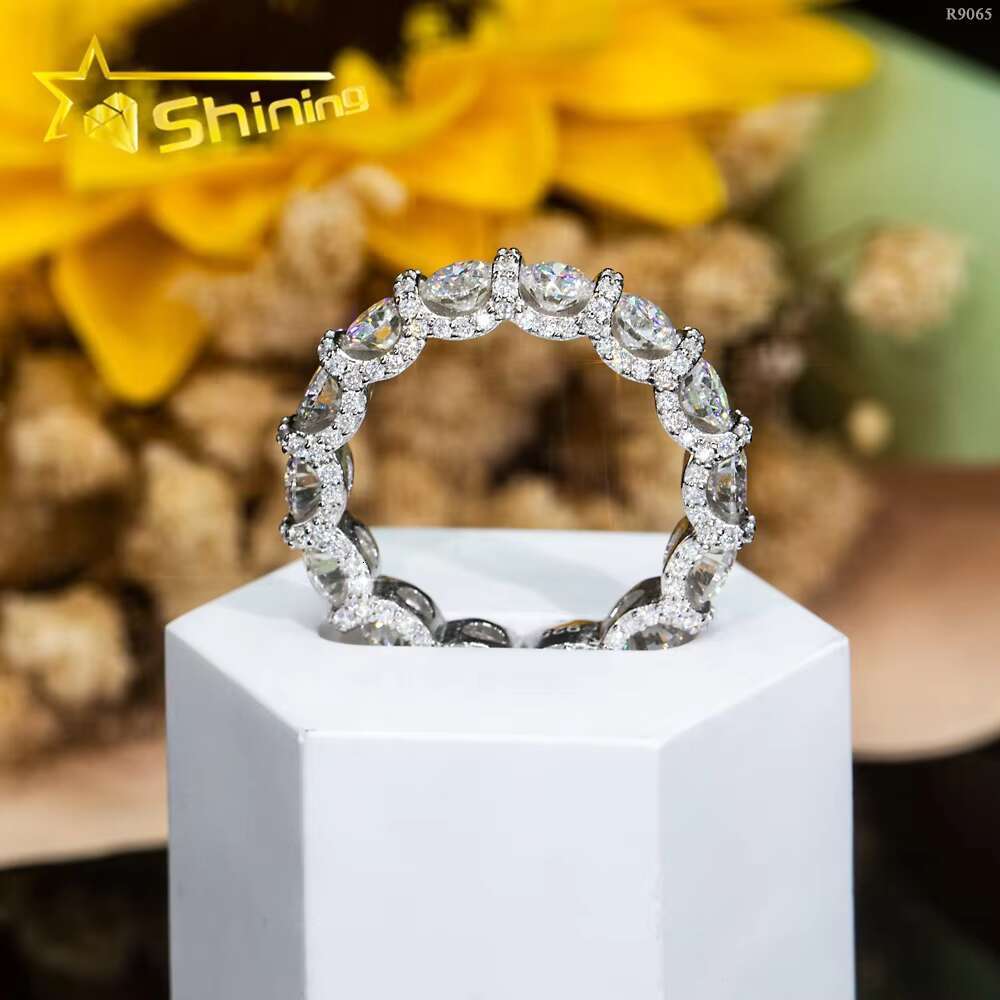 New Arrivals Sterling Sier Pass Dia Tester Round 4.25mm Side Iced Out Eternity Moissanite Ring
