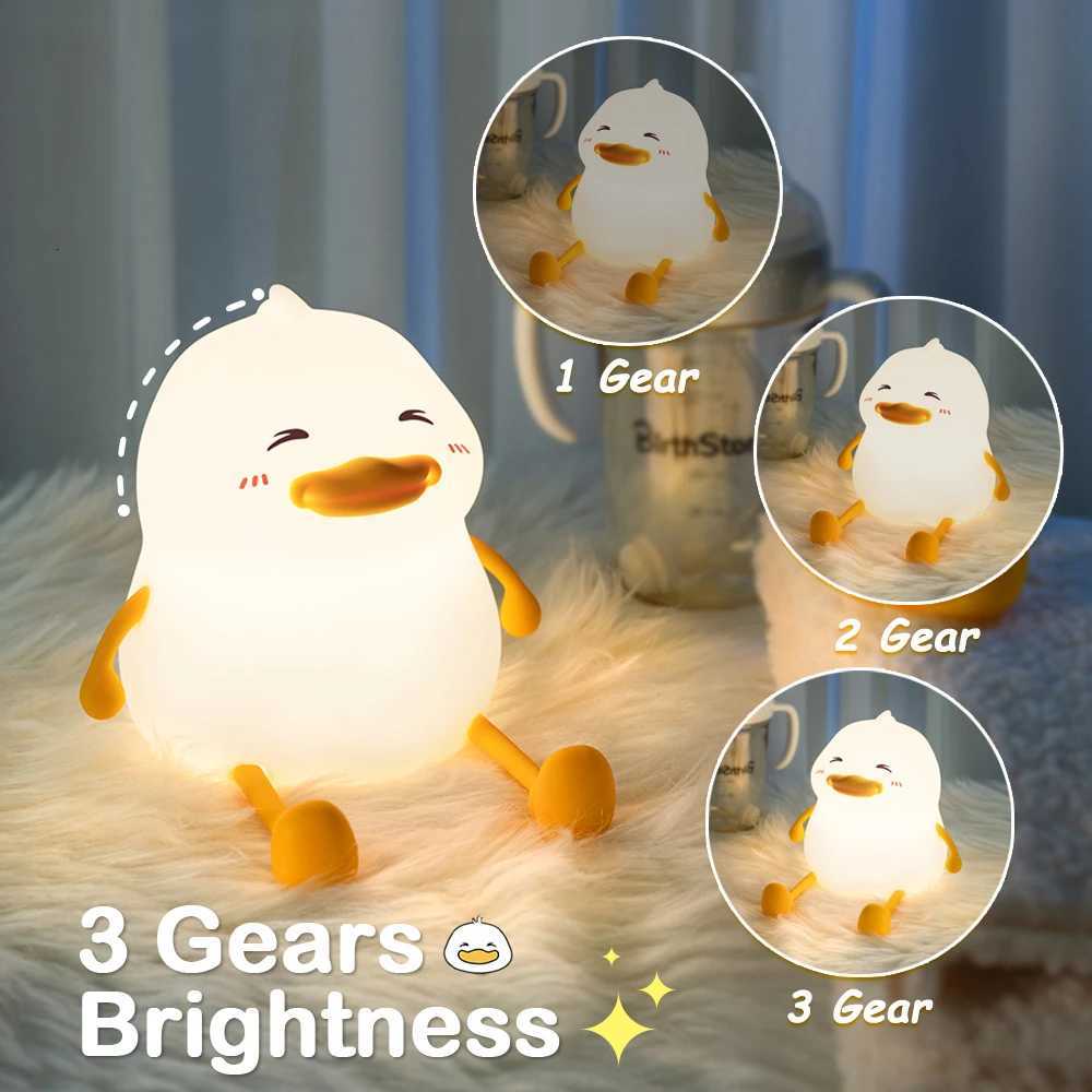 Cute Duck Night Light Silicone Dimmable Nursery Nightlight USB Rechargeable Timing Bedside Touch Lamp for Breastfeeding Room M251118