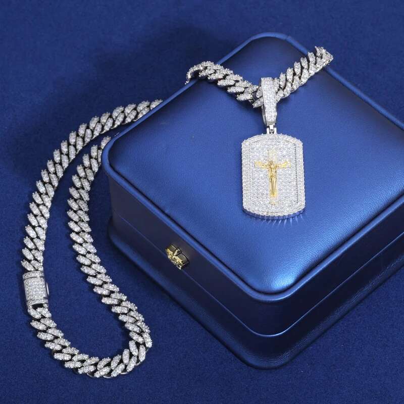 Sterg Sier Full Moissanite Crucifix Jesus Dog Tag Pendant For Men Women Iced Out Hip Hop Mens Jewelry Necklace Christ