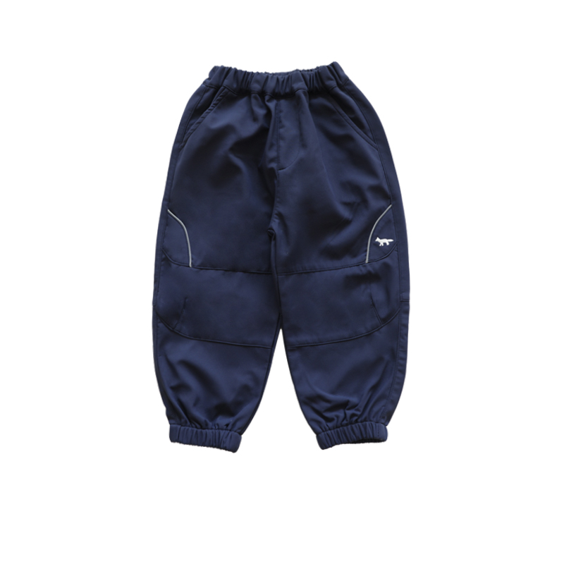 Children's Embroidered Thin Fleece Cuffed Pants, Mountain-Style Water-Repellent Thermal Trousers, Comfortable Hiking & Casual Wear for Kids 25AG3