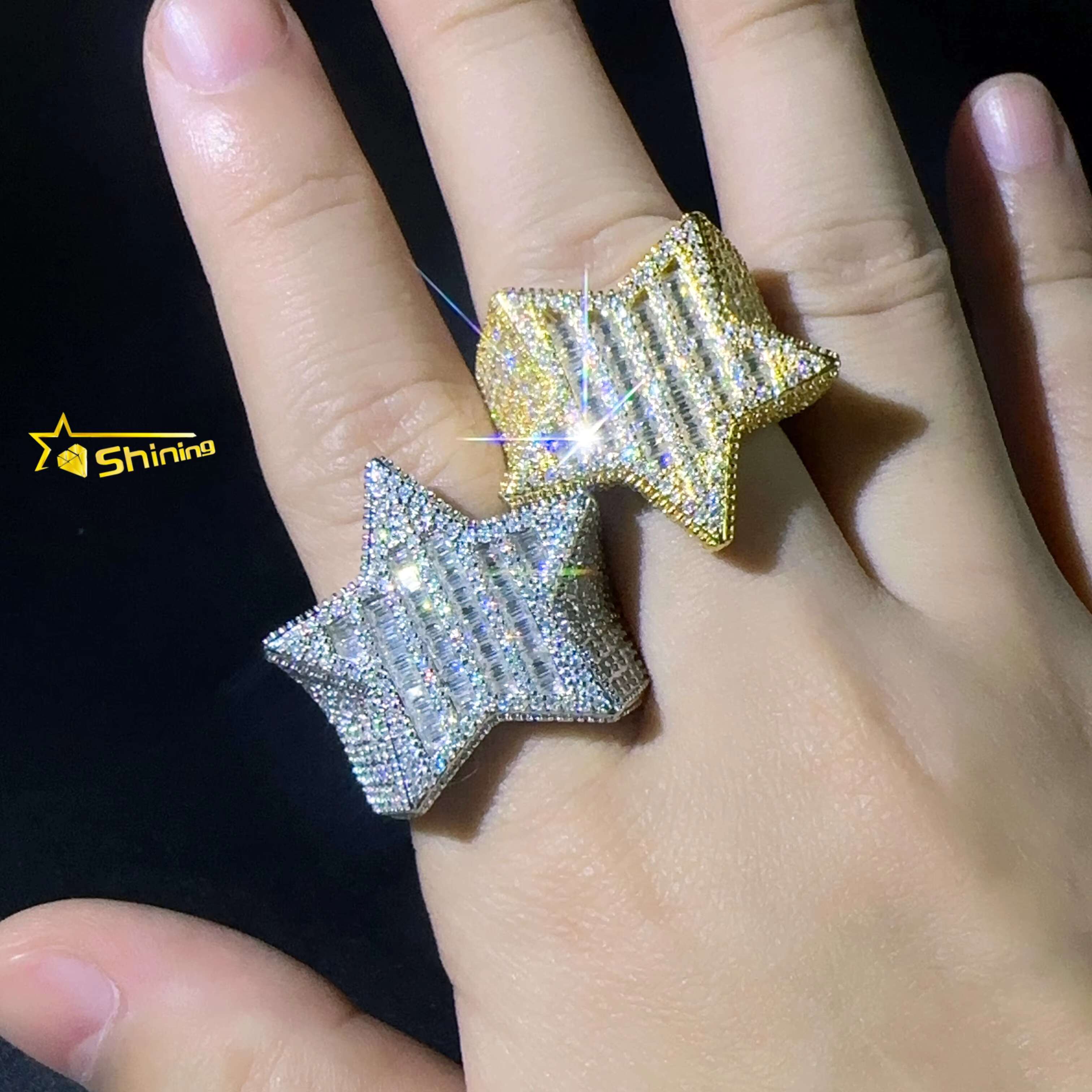 Shining Jewelry Layer Stars S Sier Moissanite Dia Hiphop Engagement Rings