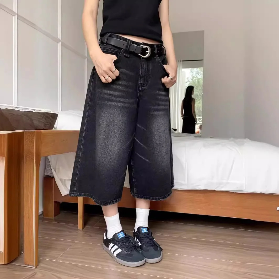 Fashionable Summer Mens Denim Shorts Casual Style Seven and a Half Long Clock Bottom Street American 250418