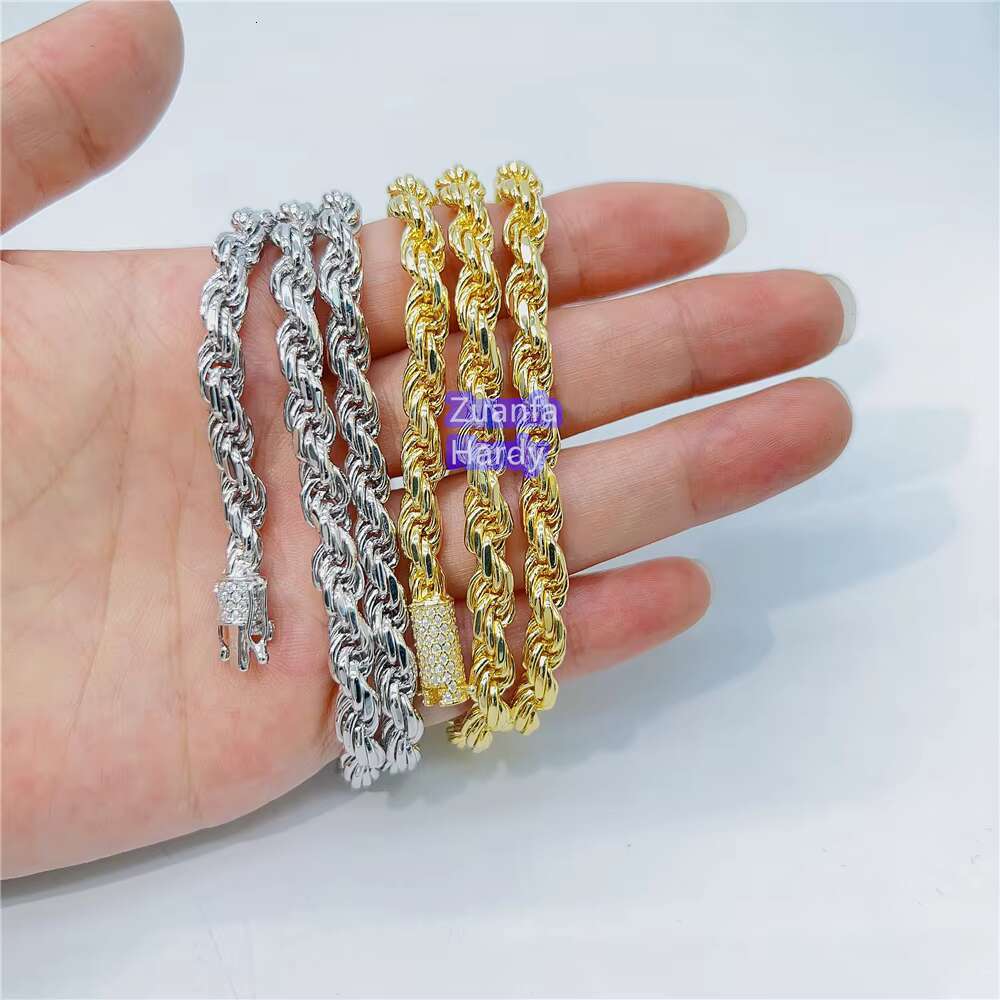 Wholesale Rope Chain Solid 18K Real Gold Plated 925 Sterling Silver VVS Moissanite Iced Out Clasp Rope Chain Necklace