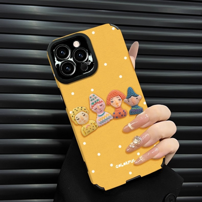 Dopamine Doll Phone Case Compatible with iPhone 17/16 Pro Max Crossbody Strap Handheld Leather Full Coverage Protective Case for Women