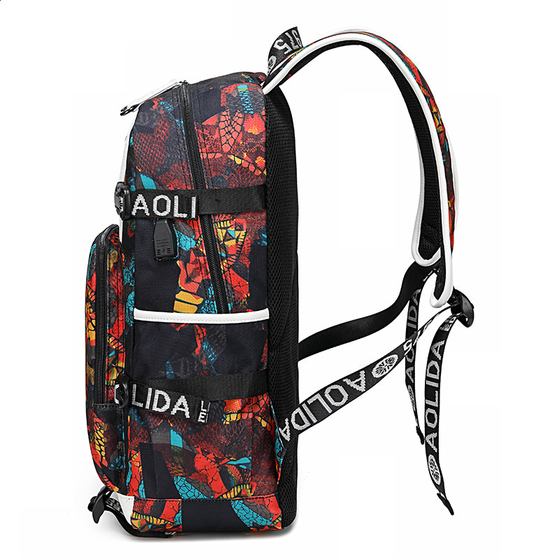 Backpack male high school student schoolbag heat transfer flower anti splash computer bag outdoor street travel backpack 240919