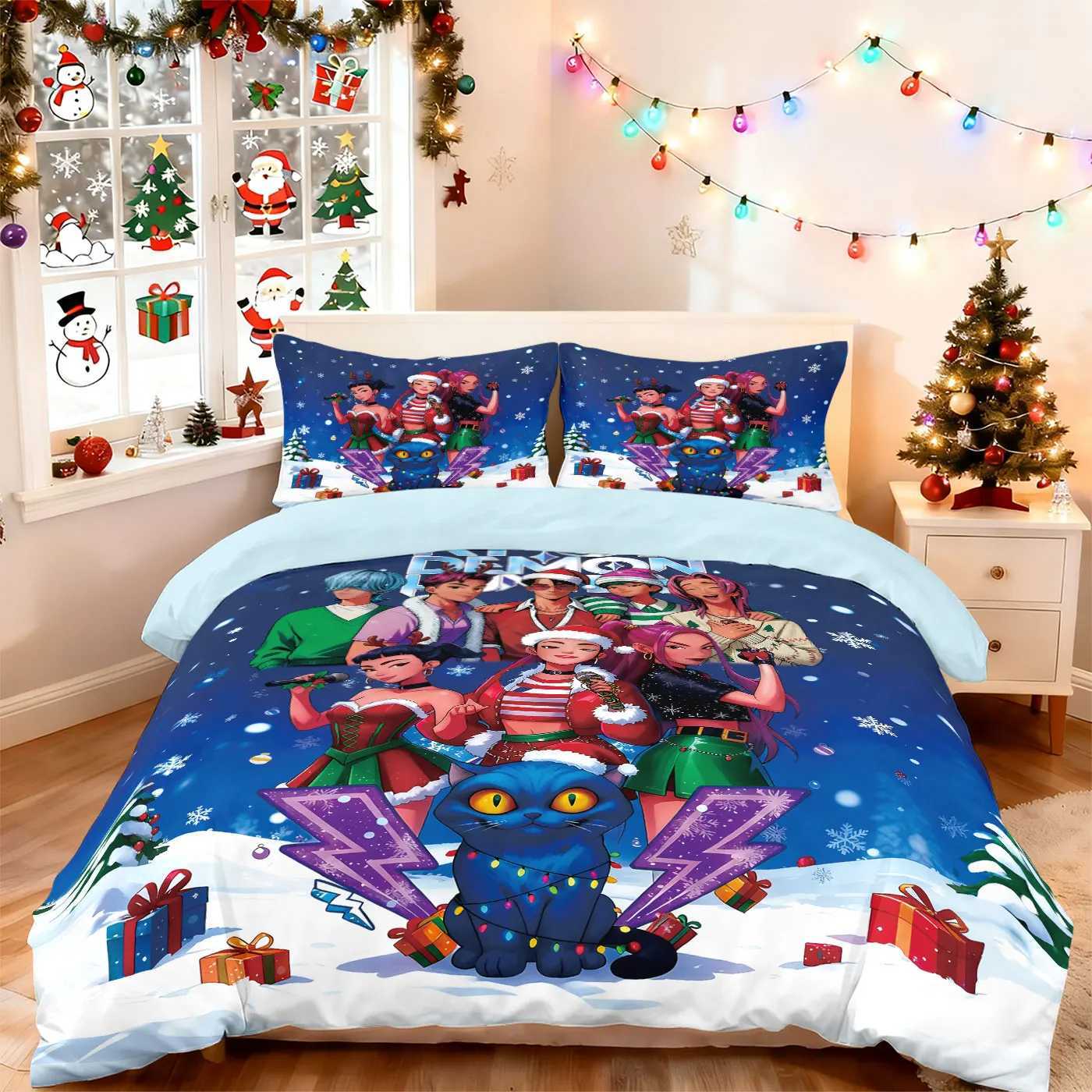 3pcs K-Pop Demon Hunters printed coreless down comforter set multi size bedroom bedding decoration soft and machine washableM251118