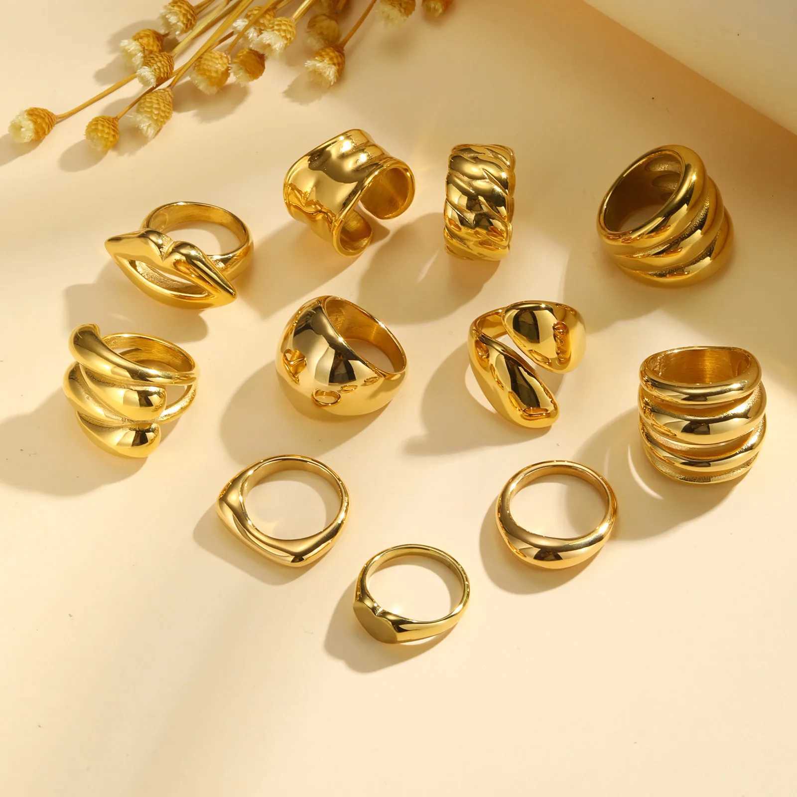 Waterproof Stainless Steel Chunky Dome Rings for Women Geometric Ring Gold Plated Aesthetic Fashion JewelryXJ251118