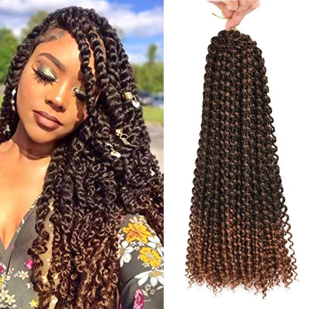 18Inch 2024 Kinky Curly Synthetic Senegalese Soft Fluffy Twists Ombre Brown Braiding Hair Extensions 22 Pieces Afro Curl Water Wave Twist For Black Wo