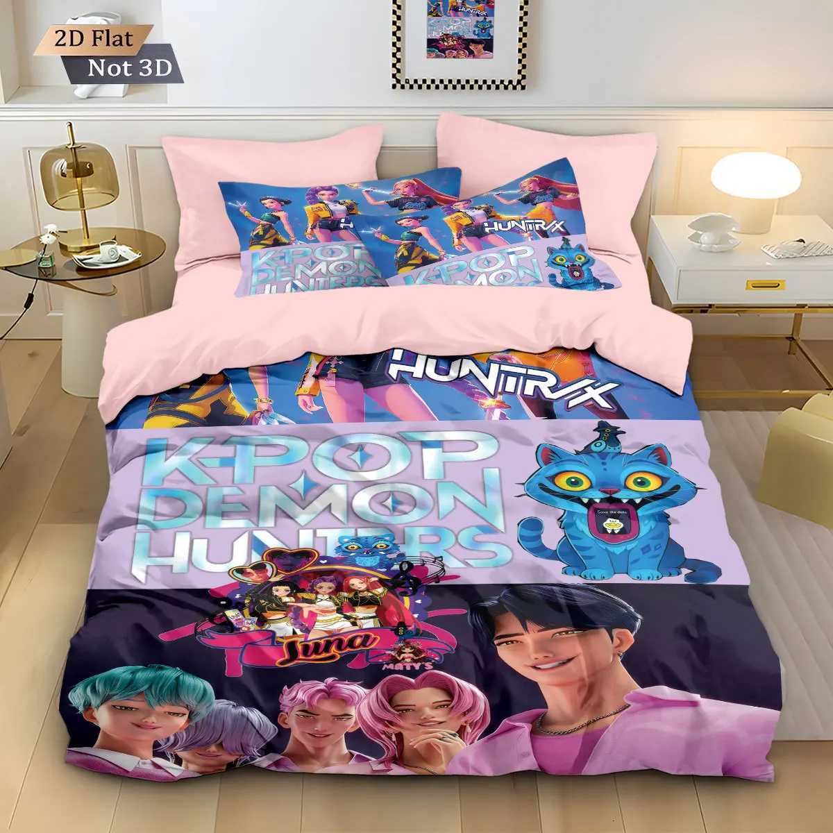 KPOP Demon-Hunters Bedding Set Queen King Size EU Single Quilt Bed Cover Duvet Cover Sets With cases Birthday GiftsM251118