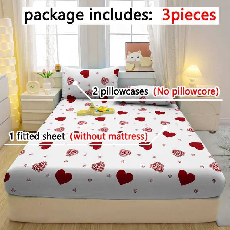 3-piece Heart-Shaped pattern matte three piece fitted sheet set bedroom printed bed cover set beddingM251118
