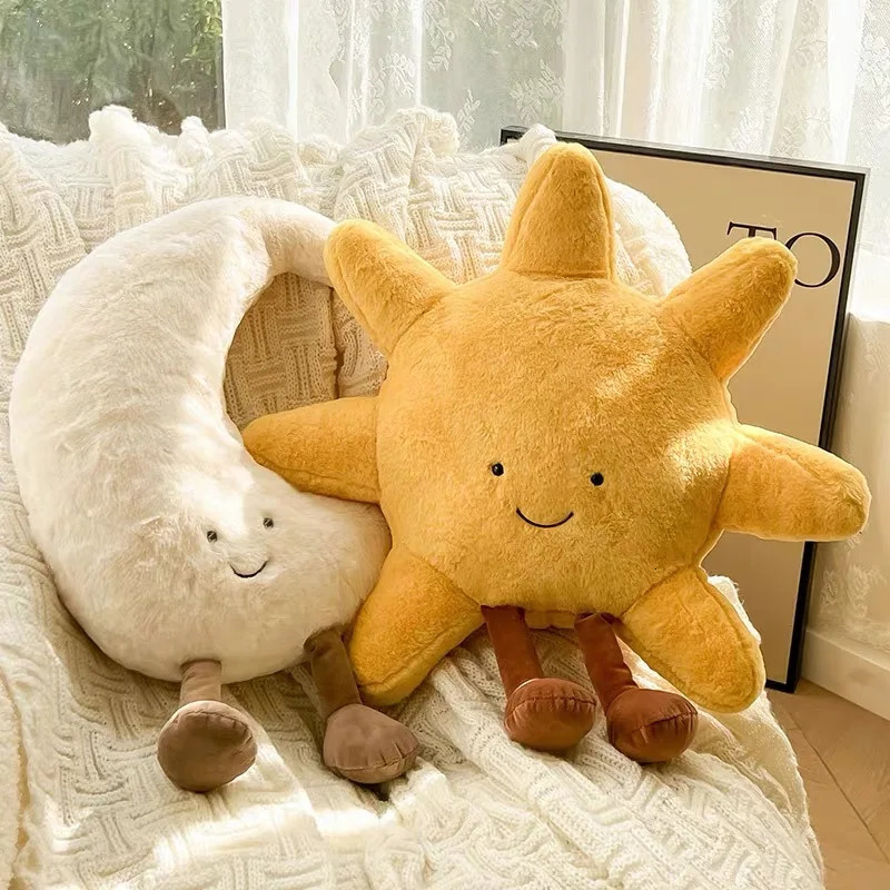 High Quality Smile Face Moon Yellow Sun Plushie Cushion Stuffed Cute Weather Plush Toy for Kid Bedroom Decor Sofa Throw Pillow 250418