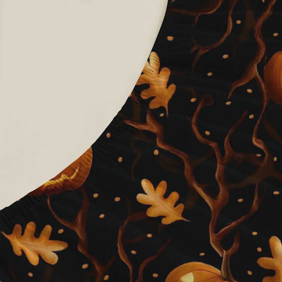 3pcs Fitted Sheet Set Evil Pumpkin Maple Leaf Print Polyester Breathable Bedding Set for Home Halloween Decor with 2 casesM251118