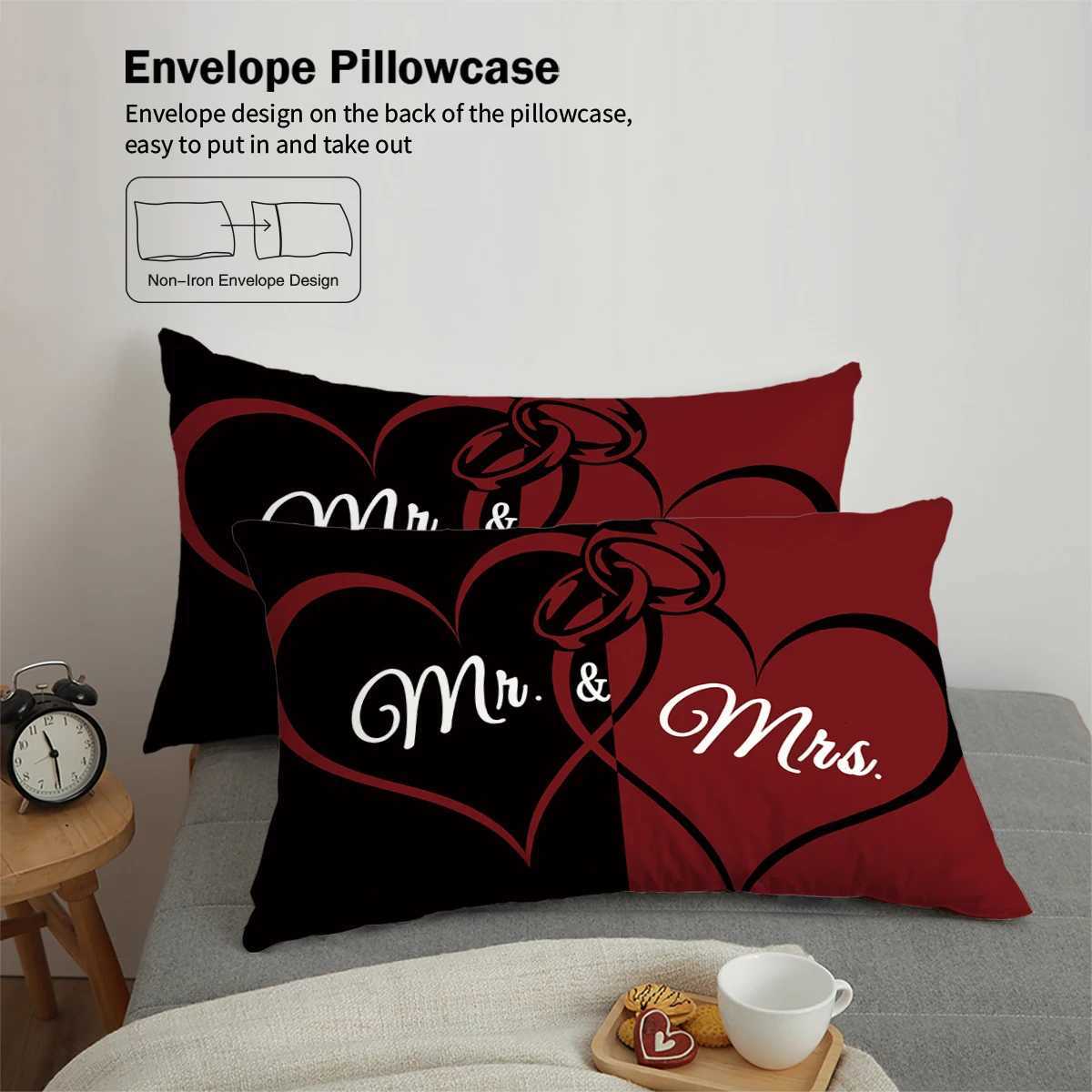 3-piece down duvet cover set with black and red color matching heart print 1 duvet cover2 cases no core couple beddingM251118