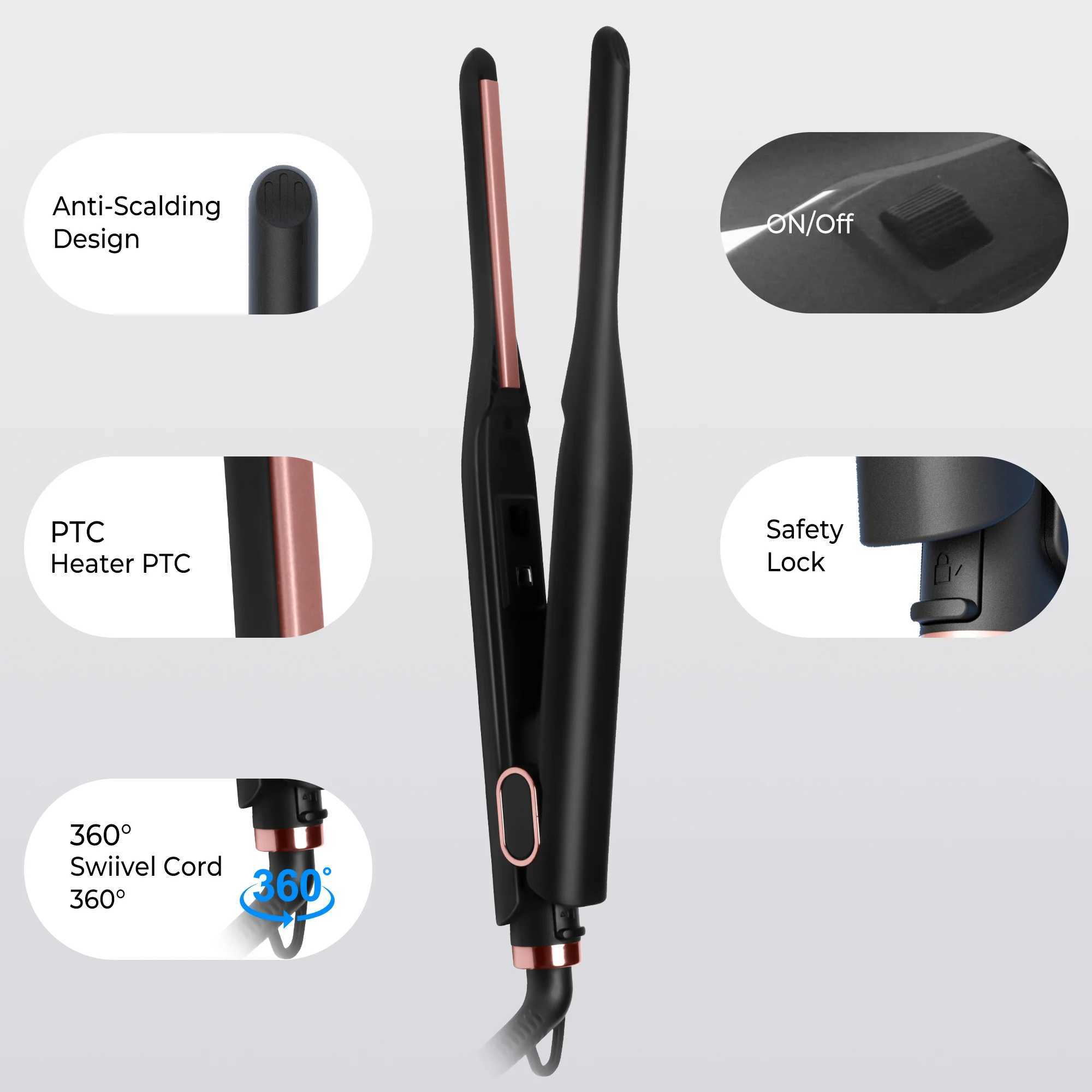 2 in 1 Mini Hair Straightener and Curler 3/10 Inch Small Flat Iron Hair Straightening Styler Pencil Flat Iron for Short Hair W250610