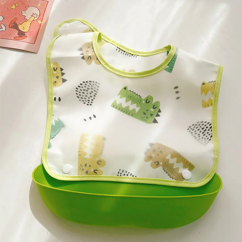 Detachable rice bag baby feeding bib s silicone waterproof suitable for babies infants Burp cloth cartoon adjustable 250414z