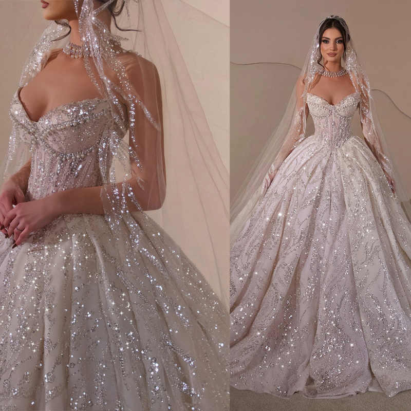 Illusion Wedding Dress For Women Sweetheart Neck Sleeveless Bridal Gown Pearls Sequins Sweep Train Dresses Custom Made vestidos de novia