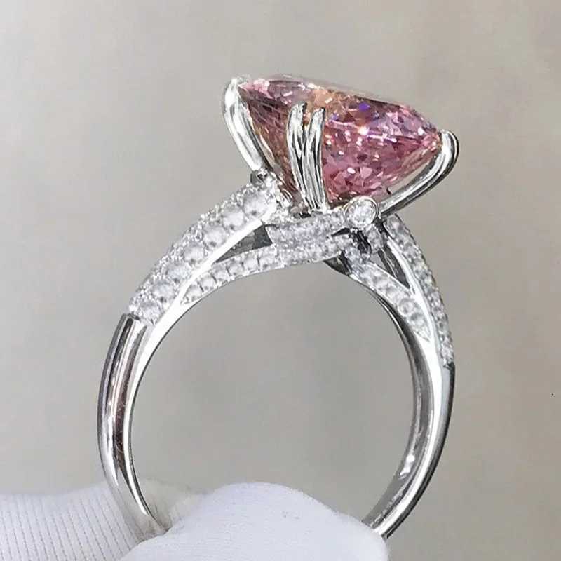 Gorgeous Female Rings 925 Sterling Silver Pink Large Oval Stone Rings for Women Single Row Zircon Wedding Band Jewelry Girl Gift H260416