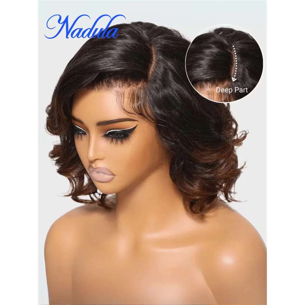 Nadula 13X4 Lace Frontal Glueless Loose Wave Chesut Brown Ombre Spiral Curls Pre Everything Wig Short Bob Human Hair