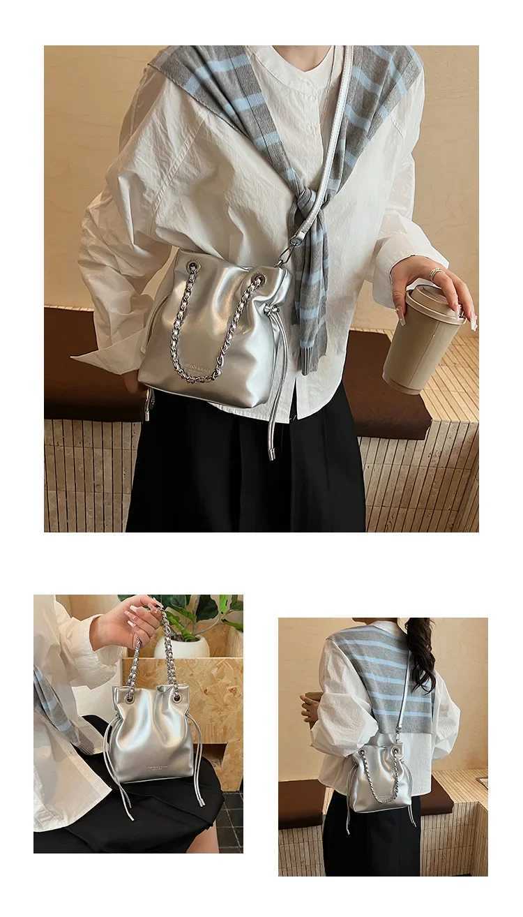 Korean Style Chain Drawstring Bag 2025 - Underarm Shoulder/Crossbody Trendy for Work Commute Weekend ShoppingW251118