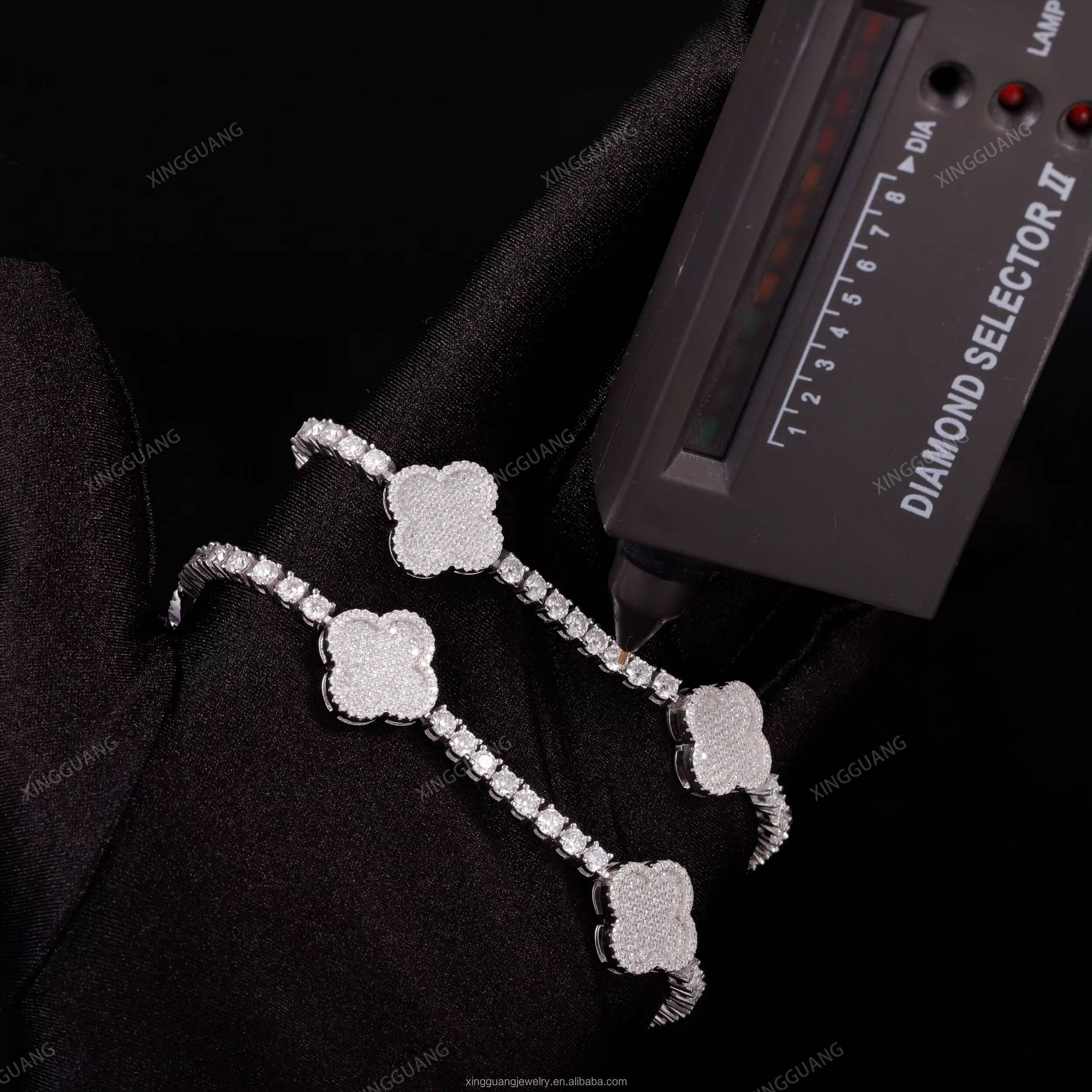 Fashion Four Leaf Gold Plated S925 Silver 3MM 4MM Mossanite Tennis Link Bracelet Clover Charms Tennis Chain Jewelry Bracelet