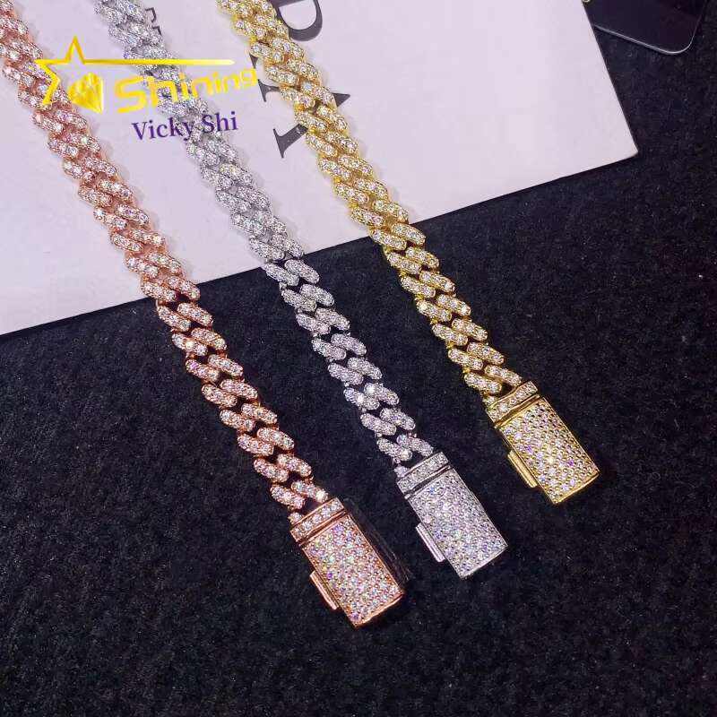 Fine Jewelry Sterling Sier Link Chain 6MM High Quality Pass Dia Tester Moissanite Cuban Bracelet