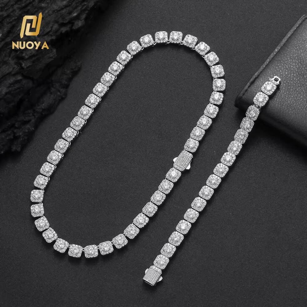 Laboratory cultivation of Moissanite 10mm Chain Iced Out Baguette Diamond Silver Plated Hip Hop Cluster Tennis Chain Bracelet for Women Luxury Fashion