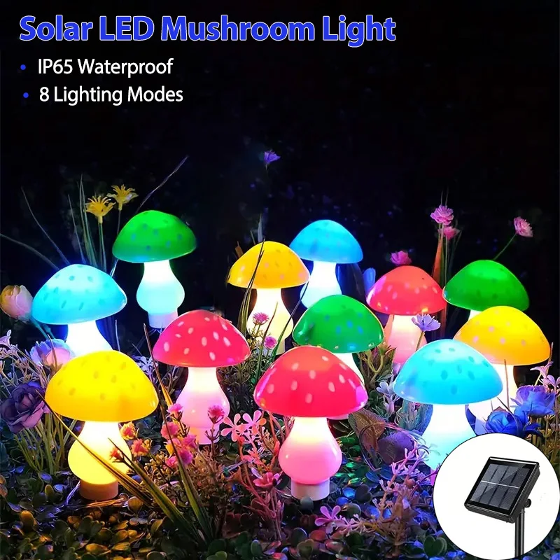 LED Solar Mushroom String Light Outdoor Waterproof Fairy Lawn Lights Garden Nigh Lamp For Yard Christmas Wedding Party Decoration