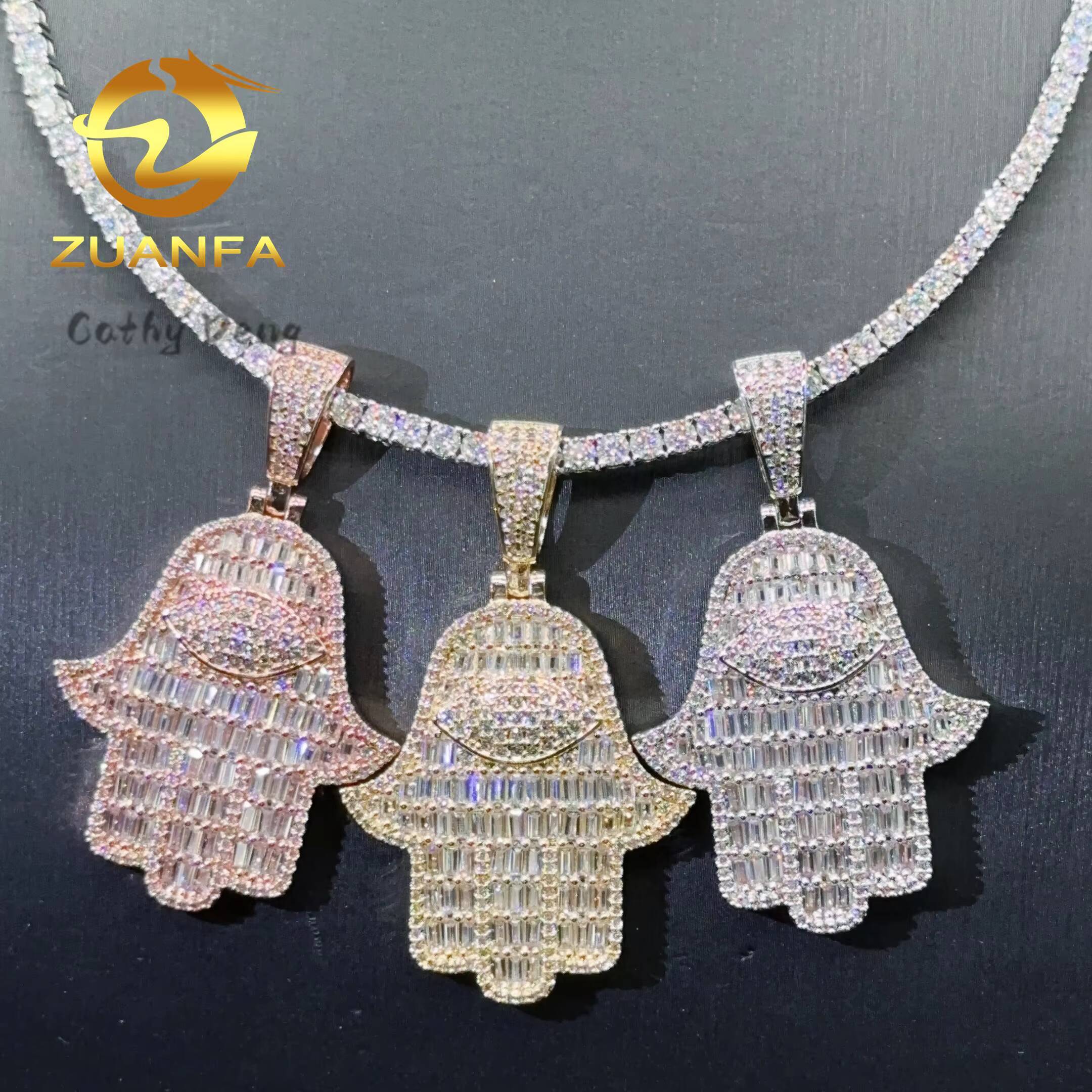 Factory Price Hiphop Jewelry Silver 925 Hasma Hand Pendant Iced Out Moissanite Diamond Pendant Hand Pendant for Cuban Chain