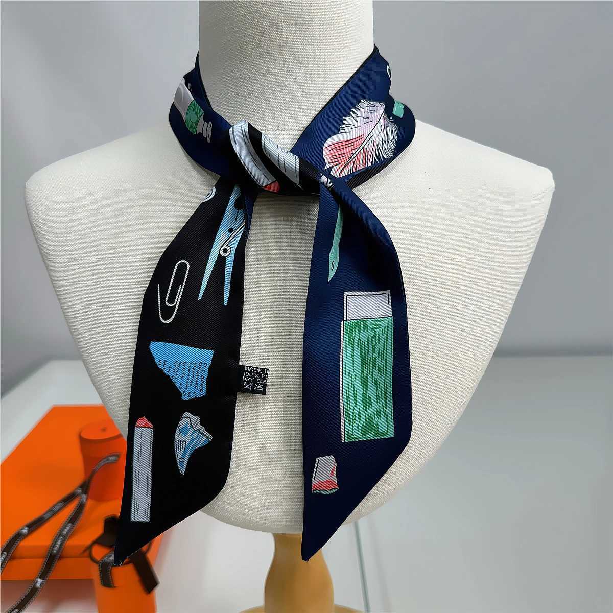 Cartoon Pattern Luxury Skinny Bag Scarves Twill Silk Scarf Women Fashion Scarf Brand Design Foulard Neckerchief Hair HeadbandXJ251118