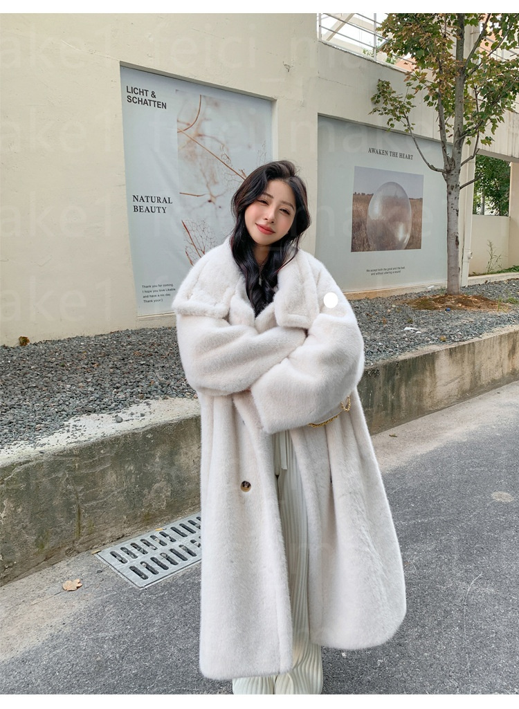 Faux Fur Long Overcoat For Women Fashion Lapel Single Breasted Loose Fluffy Plush Warm Coat Winter Thicken Outerwear