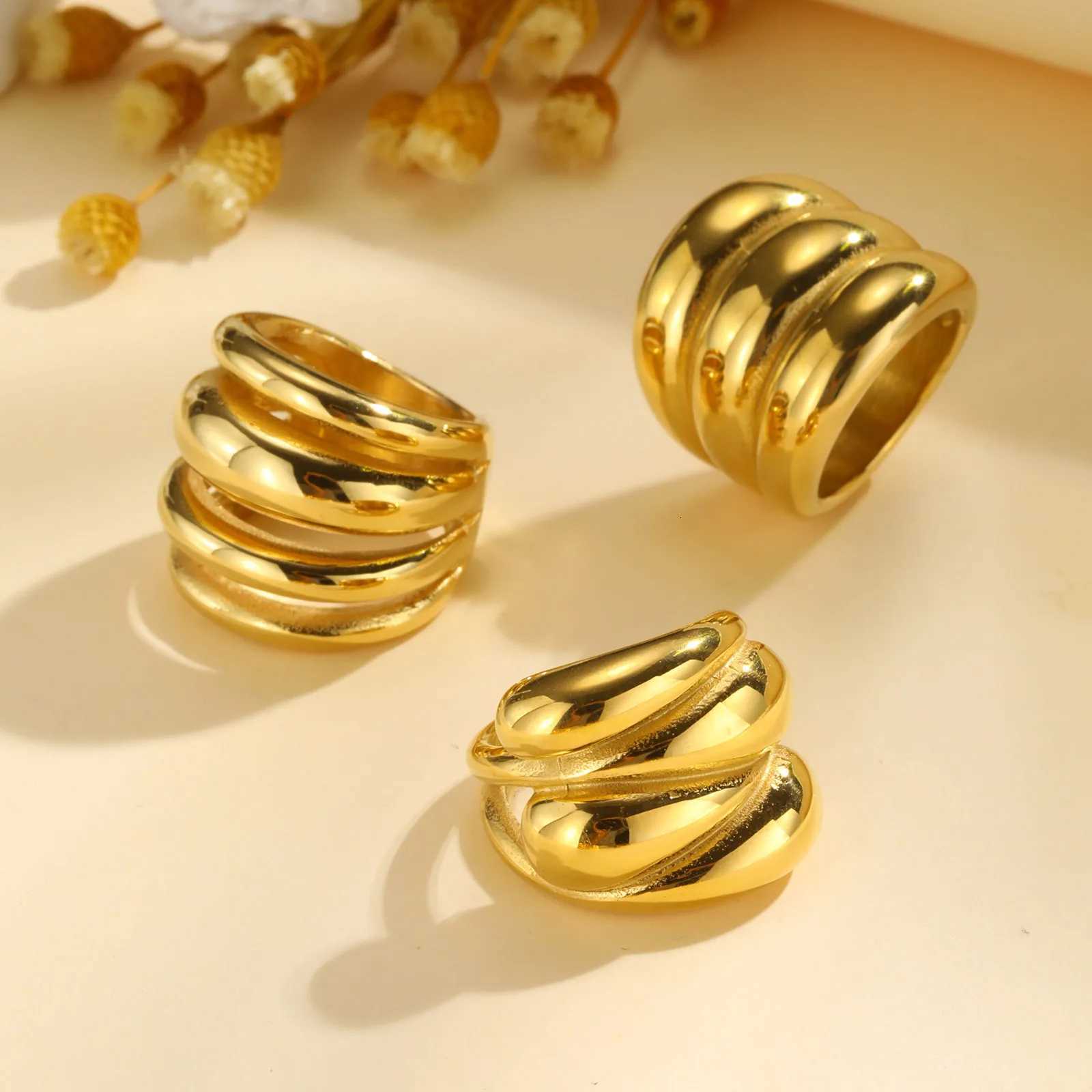Waterproof Stainless Steel Chunky Dome Rings for Women Geometric Ring Gold Plated Aesthetic Fashion JewelryXJ251118