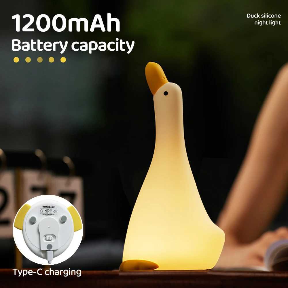 Cute Duck Night Light Silicone Dimmable Nursery Nightlight USB Rechargeable Timing Bedside Touch Lamp for Breastfeeding Room M251118