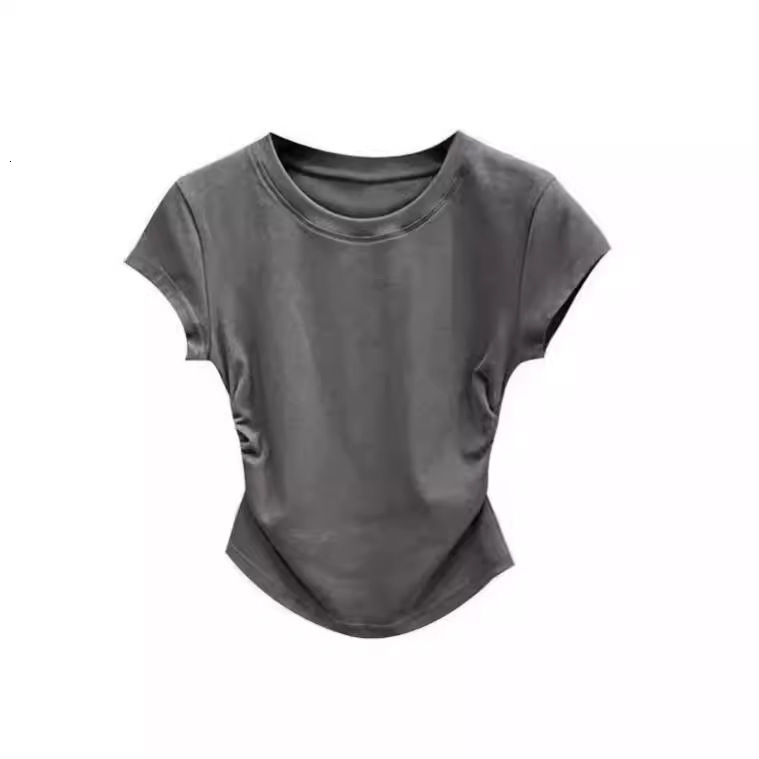 Ins hot girl pure desire waist cinching t-shirt short sleeved women 2024 summer new item solid color base cover slim fit top women's trend