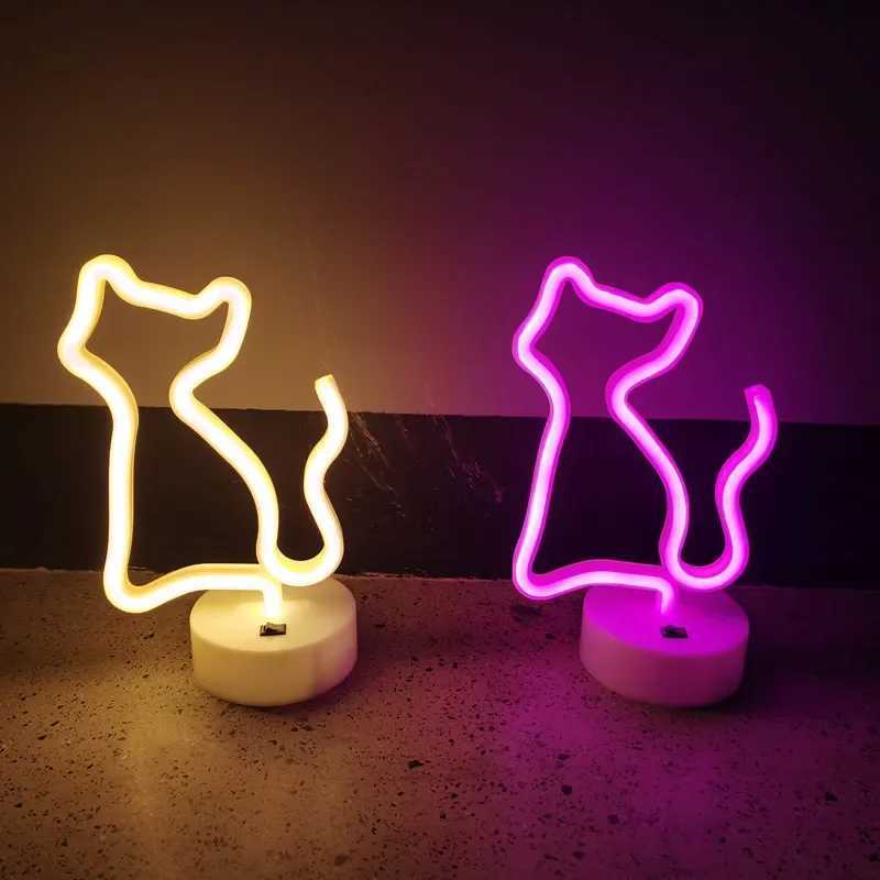 Cat Neon Light Sign LED Animal Figure Modeing Lamp Decoration Ornaments for Room Pet Shop Party Holiday USB and Battery Powered M251118