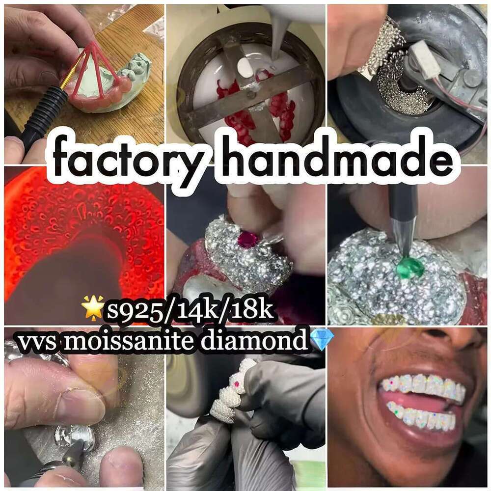 Custom VVS Moissanite Teeth Honeycomb Set with Big Stone Dia Iced Out Grills Mens Hiphop Honeymoon Grillz 1