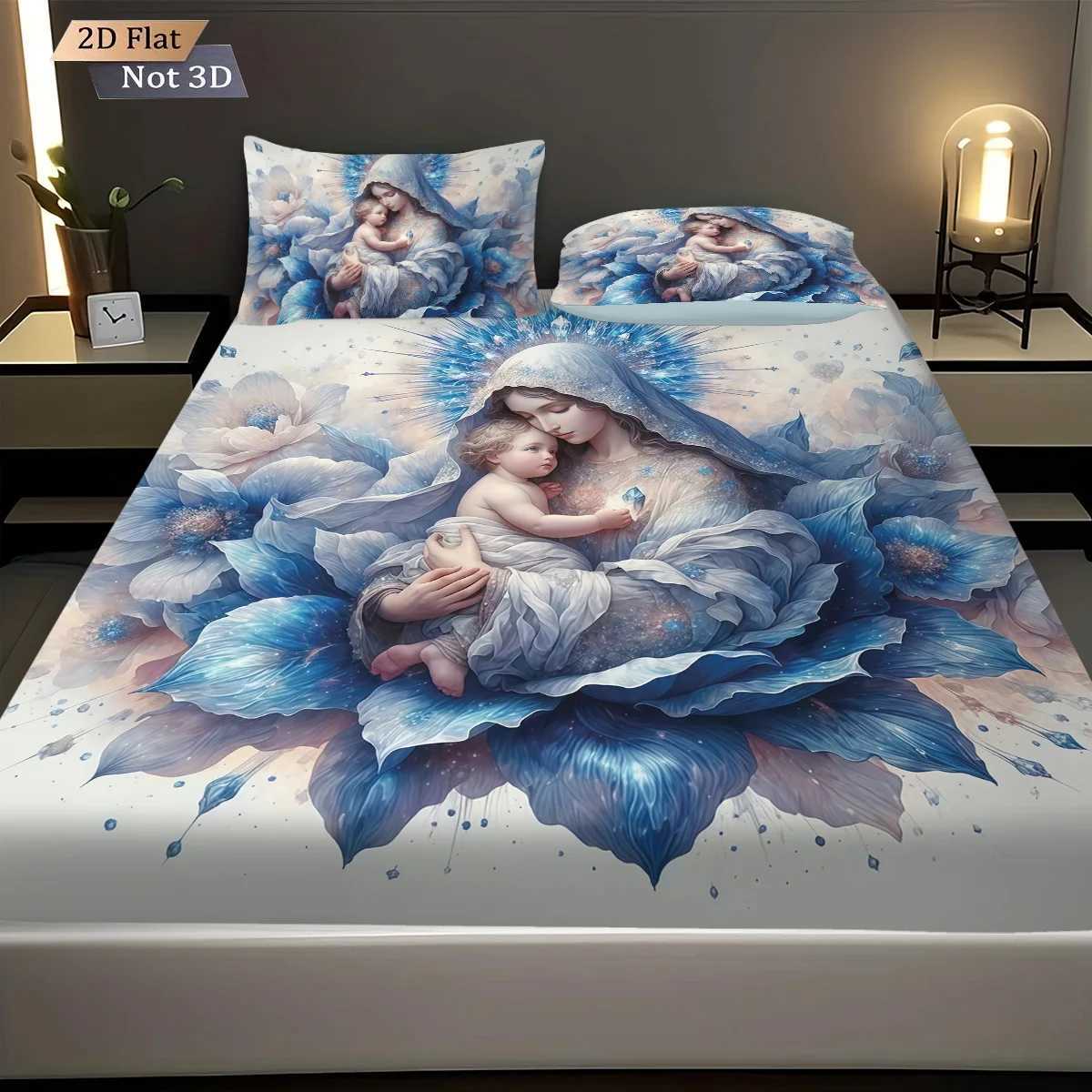 3pcs Holy Virgin Mary print coreless bed sheet set multiple sizes bedcovers bedroom bedding decorations soft machine washableM251118