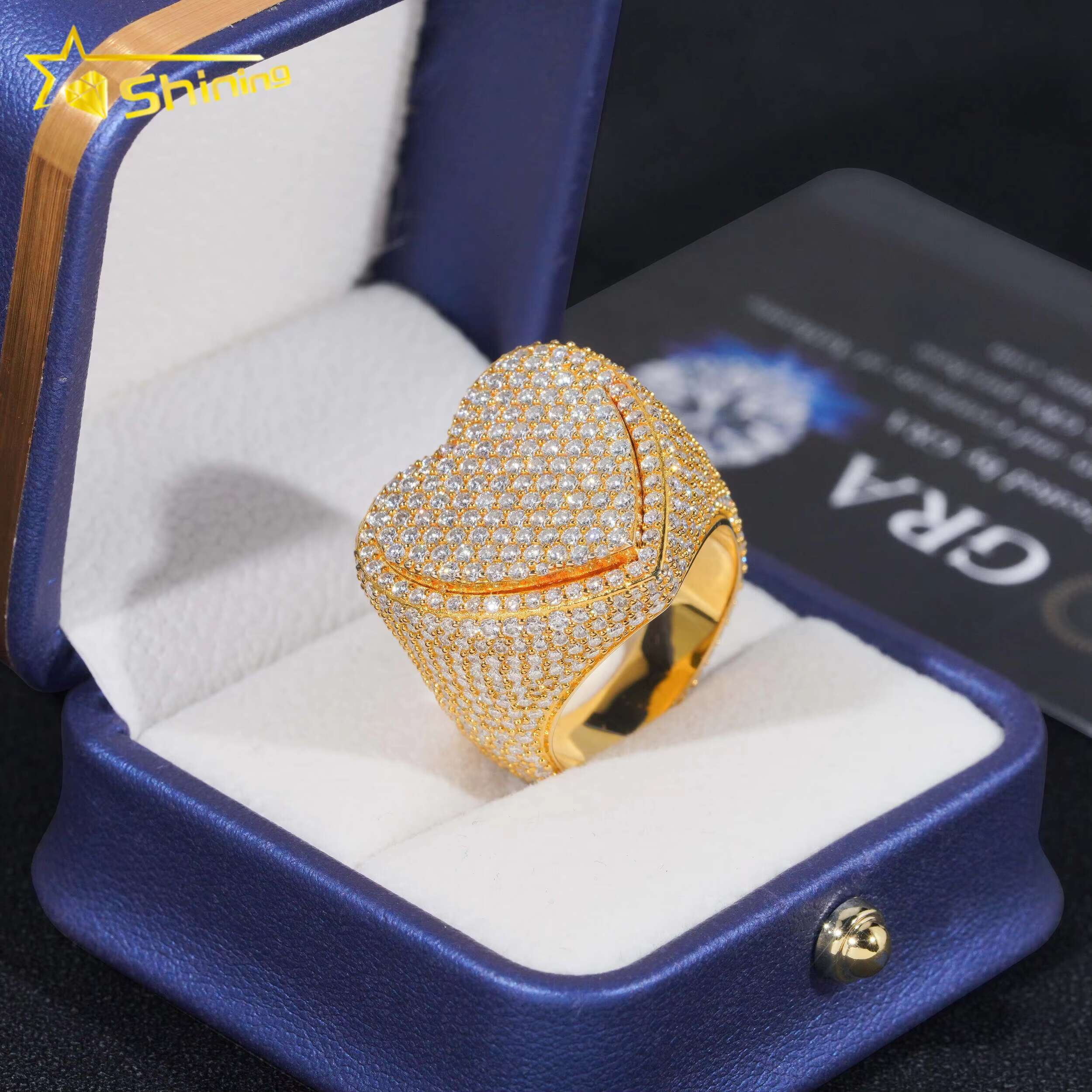 Hip Hop Fine Jewelry Two Layers Heart Style Iced Out Gold Plated Sier Moissanite Rings for Men