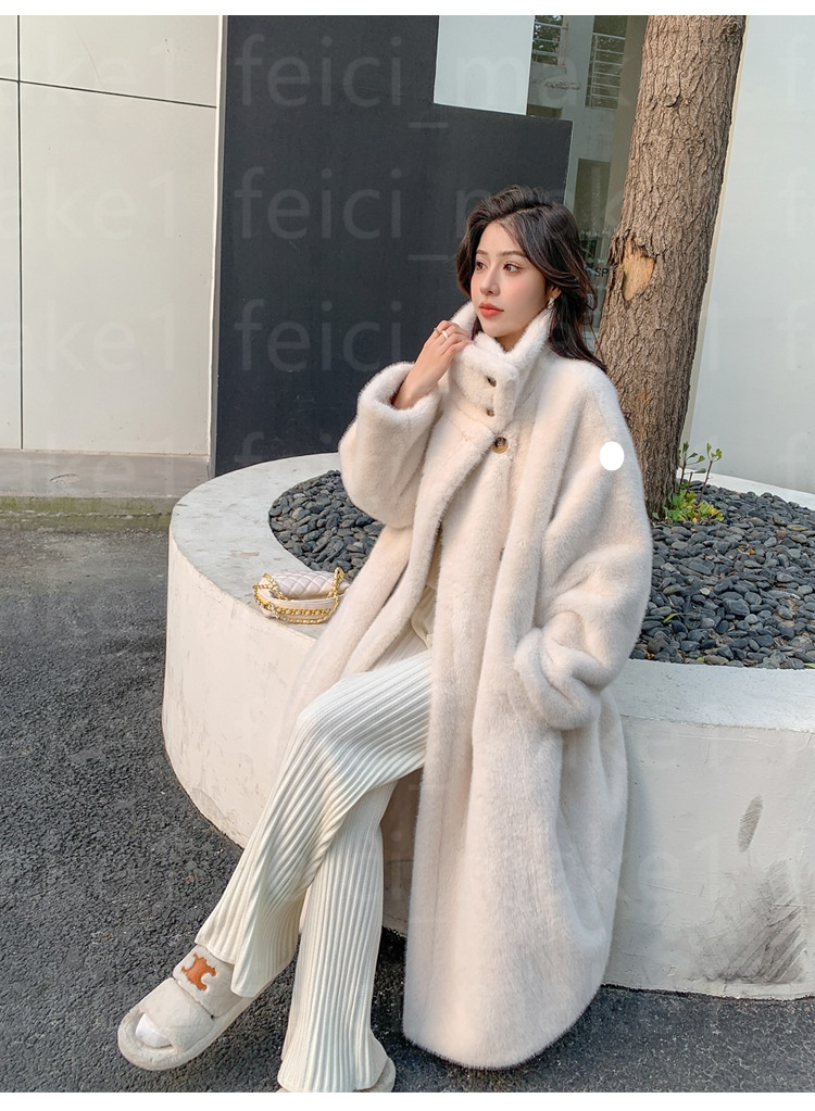 Faux Fur Long Overcoat For Women Fashion Lapel Single Breasted Loose Fluffy Plush Warm Coat Winter Thicken Outerwear