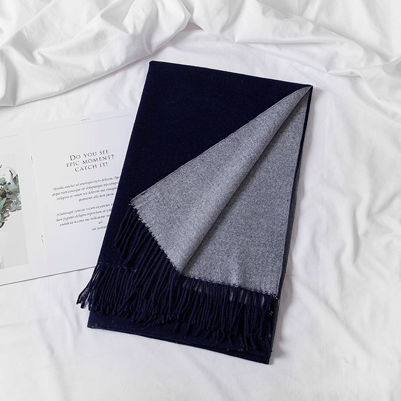K427 New autumn and winter double-sided solid color imitation cashmere scarf thickened tassel ladies two-color warm shawl versatile neck scarf