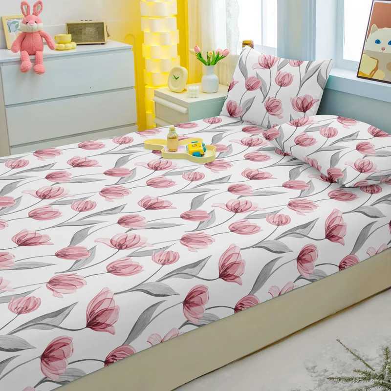 3-piece Plant Flower pattern matte three piece fitted sheet set bedroom printed bed cover set beddingM251118