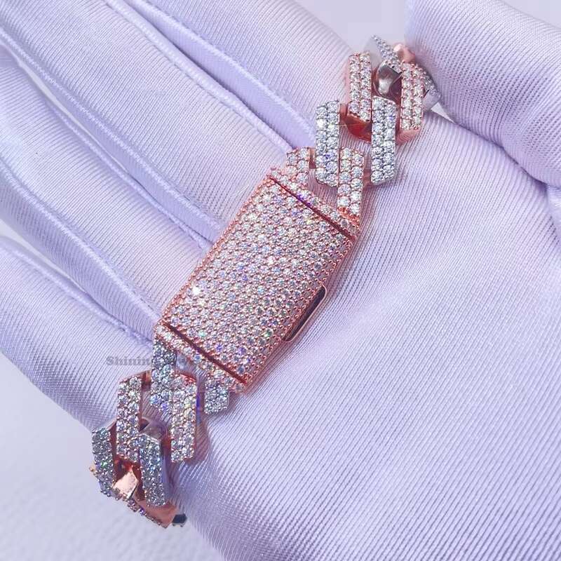 Hip Hop Iced Out 10mm 13mm 15mm Rose Godl 2 Tone Vvs Moissanite Cuban Bracelet