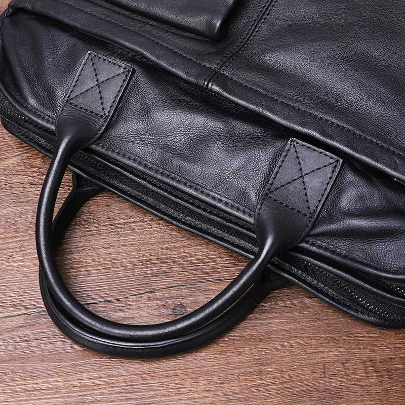 New leather mens handbag soft black shoulder bag business casual briefcase 14-15.6 notebook bag portable file bag 2024 Z250418