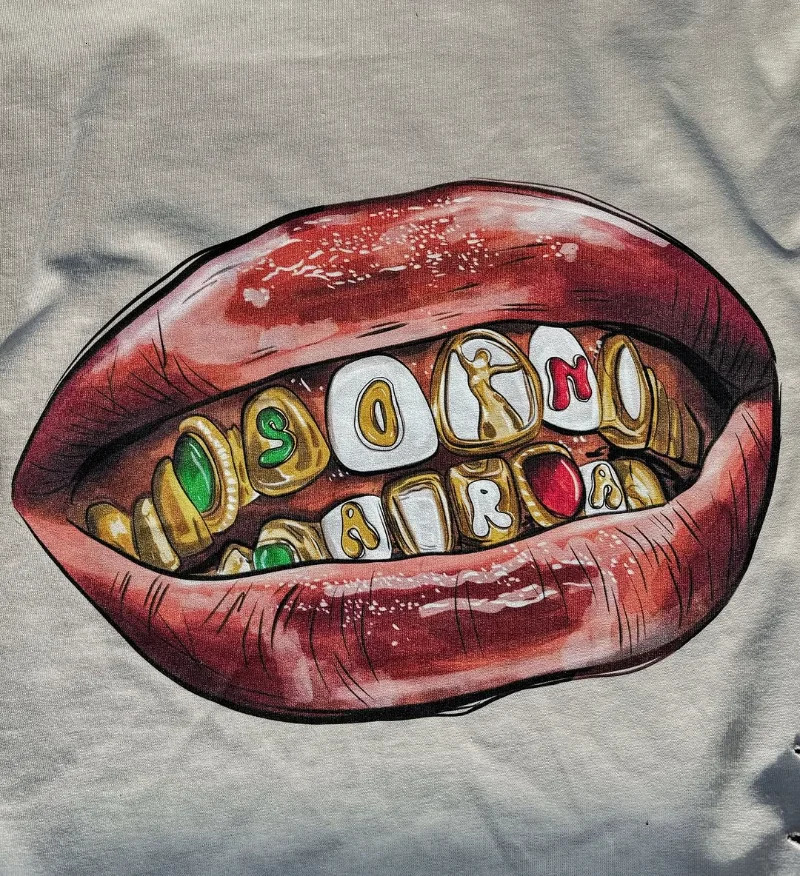 Europe and the United States fashion loose hole T-shirt Gothic print n men trend Harajuku street casual oversized shirt 250417